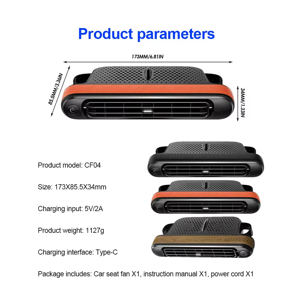 Car Headrest Cooling Air Fan 3 Speeds Adjustable Car Neck Cooler USB Powered Rear Seat Ventilator for Front Rear Seat Passenger